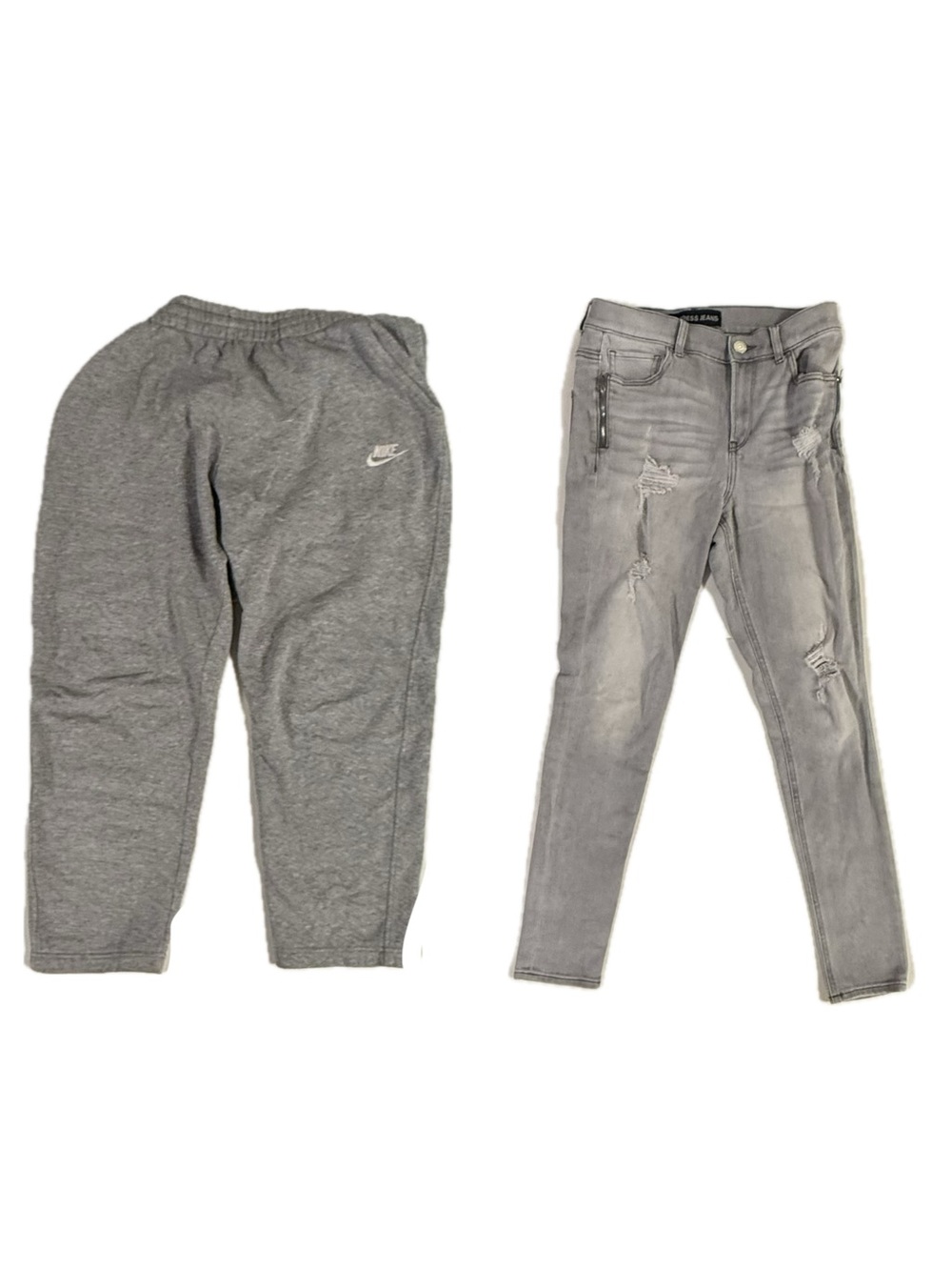 Set of 2 Gray Pants Women’s 38L 30W Express Jeans and 30L 30W Nike Sweatpants